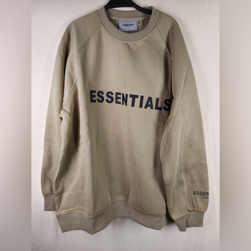 Essentials Men's Khaki Crewneck Sweatshirt with Front Logo